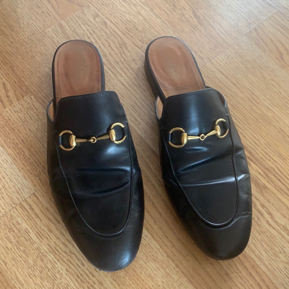 Gucci Black Leather Horsebit Mule Loafers with Gold Hardware